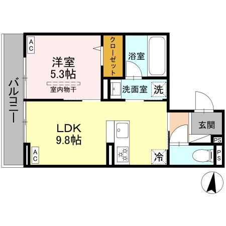 エリオント大和中央(1LDK/3階)の間取り写真