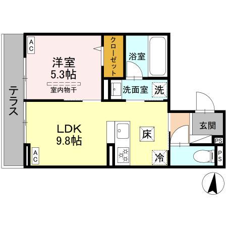 エリオント大和中央(1LDK/1階)の間取り写真