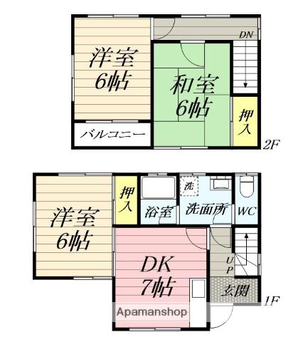 小田急電鉄小田原線 足柄駅(神奈川) 徒歩23分 2階建 築34年(3DK)の間取り写真