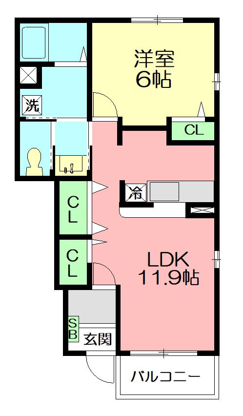 パーシモンⅠ(1LDK/1階)の間取り写真