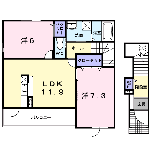 フランH(2LDK/2階)の間取り写真