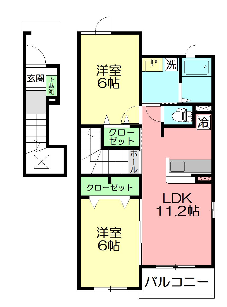 ショコラⅢ(2LDK/2階)の間取り写真