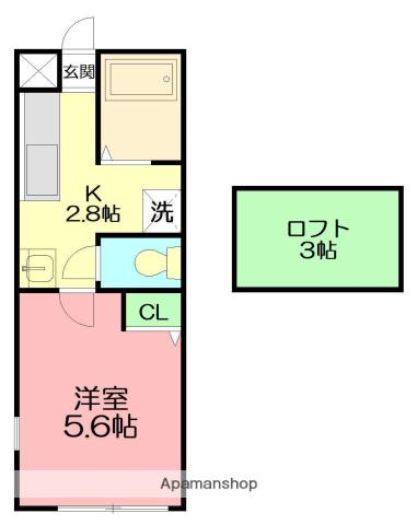 ラヴィータ湘南(1K/2階)の間取り写真