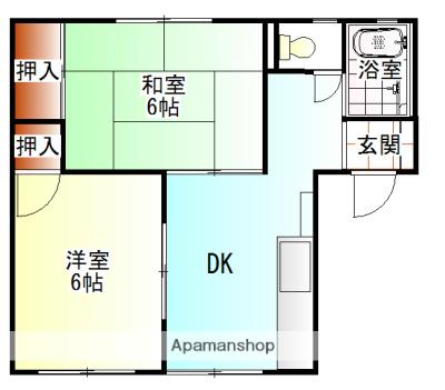 クローバーハイツB(2DK/1階)の間取り写真