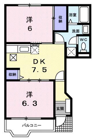 コスモスA(2DK/1階)の間取り写真