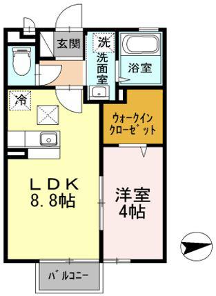 モナリエ稲荷森(1LDK/2階)の間取り写真