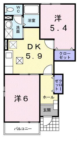 エス・テュエールA(2DK/1階)の間取り写真
