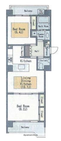 ユニバーサル南藤沢タワー(2LDK/7階)の間取り写真