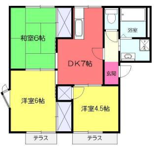 テラスワン(3DK/1階)の間取り写真