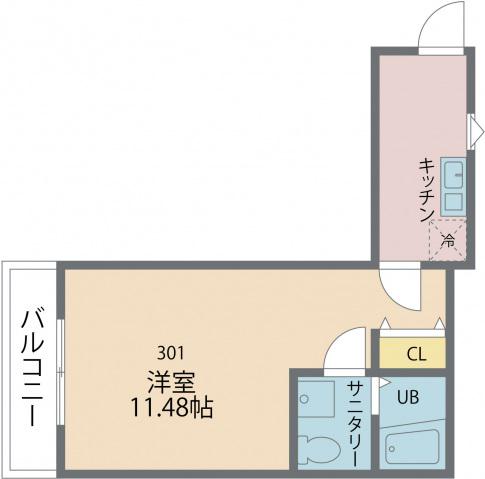 カインドネス関口(1K/3階)の間取り写真