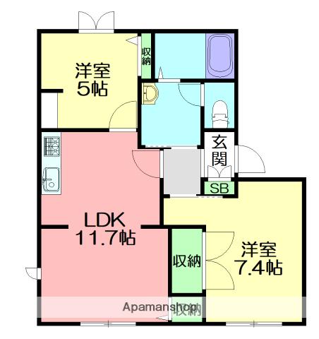 ヤマイチハイツ壱番館(2LDK/1階)の間取り写真