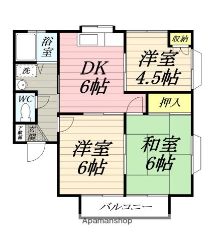 ウイングヤマシタB(3DK/2階)の間取り写真