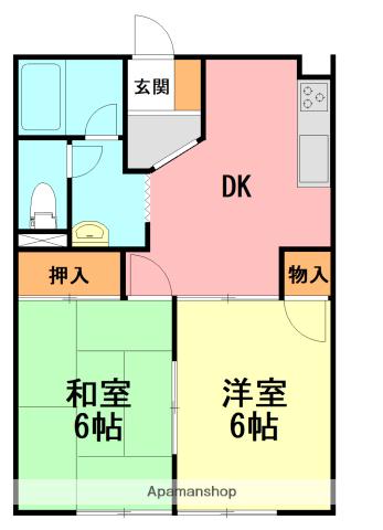 シャトウDU弐号館(2DK/2階)の間取り写真
