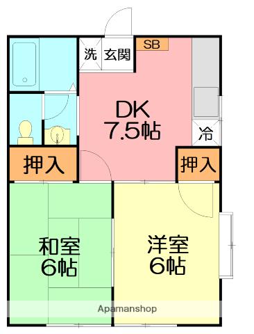 ハイム湘南(2DK/2階)の間取り写真
