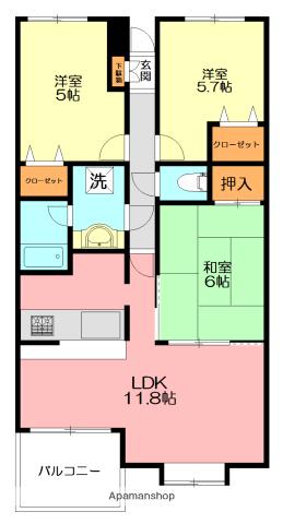 コートハウス鎌倉山(3LDK/2階)の間取り写真