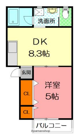 リバーサイド平井Ⅱ(1DK/2階)の間取り写真