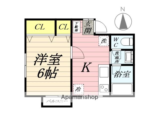 K2南林間A(1K/1階)の間取り写真