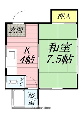 和島荘(1K/2階)の間取り写真