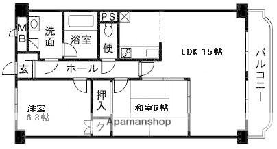 UNO PALACE(2LDK/3階)の間取り写真