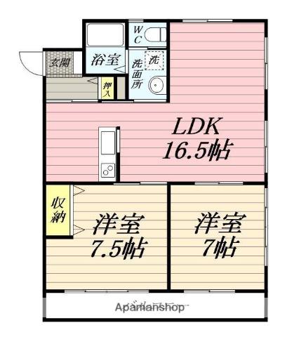 広貴商事ビル(2LDK/3階)の間取り写真