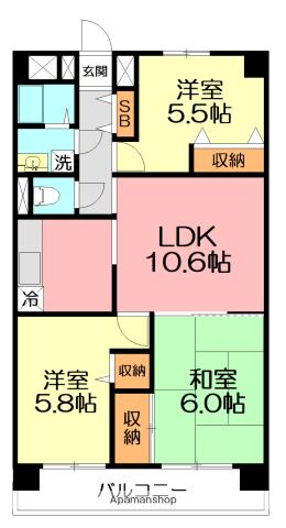 サニープレイス(3LDK/3階)の間取り写真