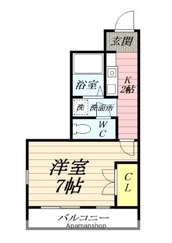 わかばⅢ(1K/1階)の間取り写真