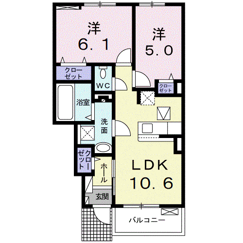 クロッシング・ヴィラージュⅣ(2LDK/1階)の間取り写真