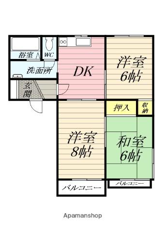 セピアコートA棟(3DK/2階)の間取り写真