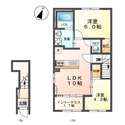 ヴィル・ナタール(2LDK/2階)の間取り写真