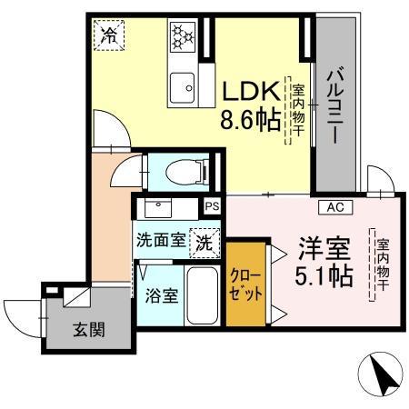 グリシーナ鵠沼石上(1LDK/2階)の間取り写真