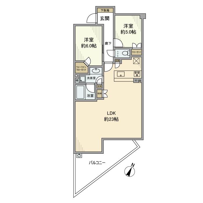 プラウド南林間(2LDK/7階)の間取り写真