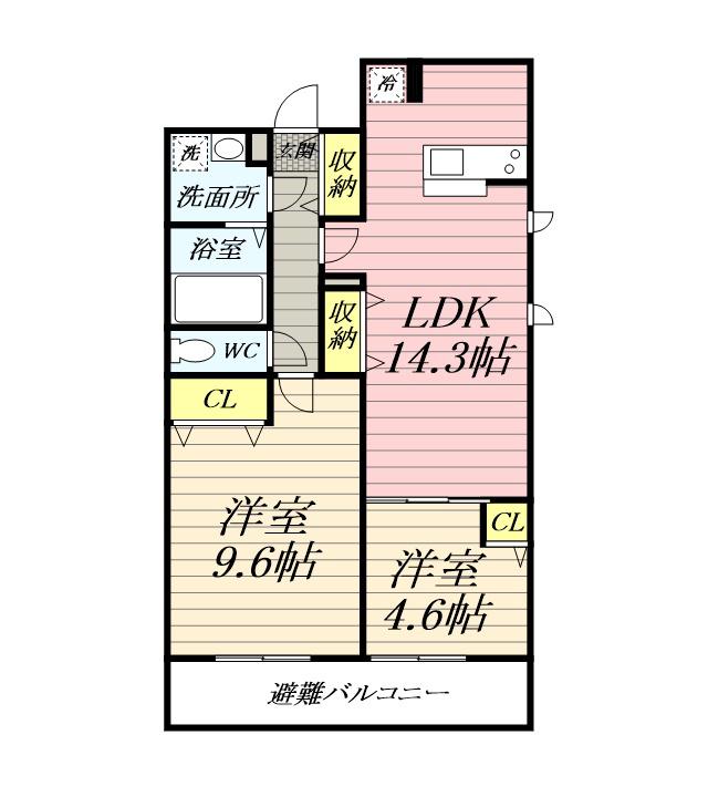 FELICE藤沢(2LDK/1階)の間取り写真