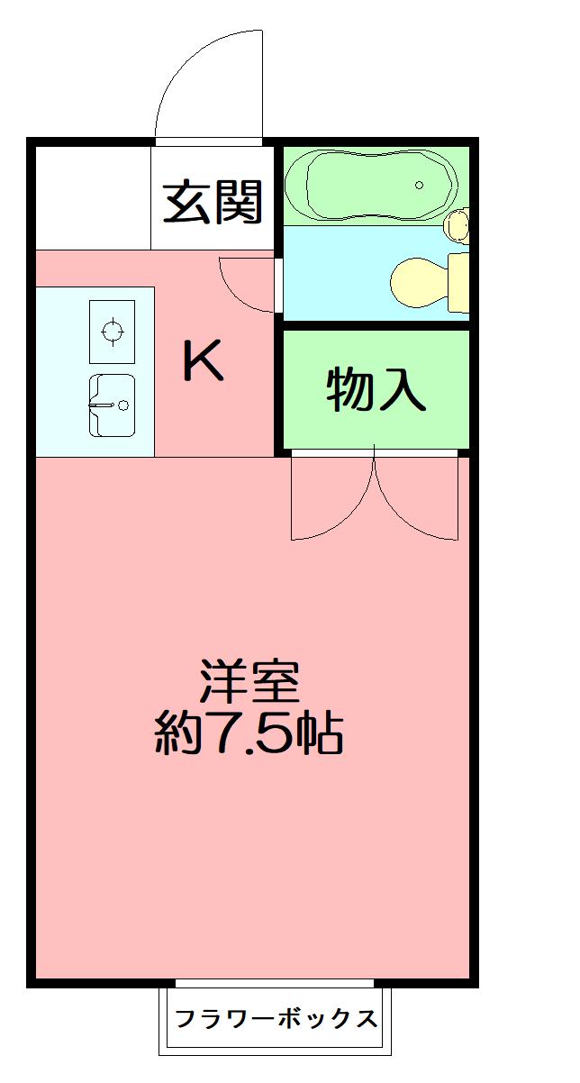 クロノス茅ヶ崎(ワンルーム/1階)の間取り写真
