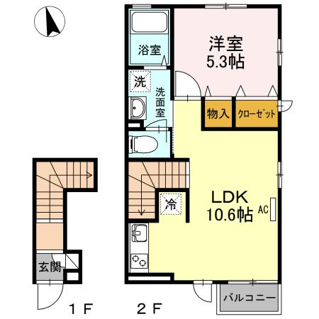 サントルヴィラージュII(1LDK/2階)の間取り写真