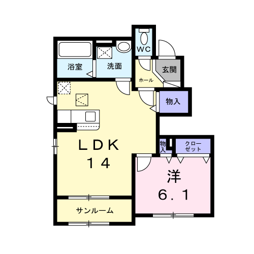 メゾンボヌールⅢ(1LDK/1階)の間取り写真