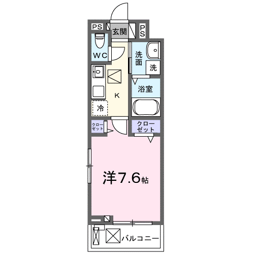ヴィオラ田村Ⅱ(1K/1階)の間取り写真