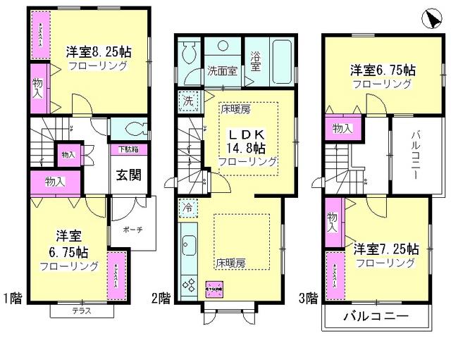 湘南モノレール 富士見町駅(神奈川) 徒歩6分 3階建 築20年(4LDK)の間取り写真