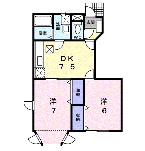 オークレイコートⅡ(2DK/1階)の間取り写真
