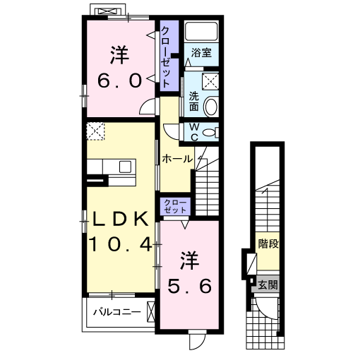 グラースオーブ(2LDK/2階)の間取り写真