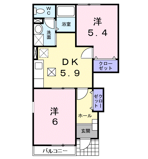 プラムガーデン(2DK/1階)の間取り写真
