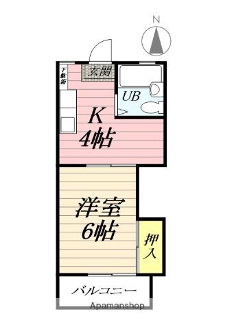 サザンハイツ(1K/2階)の間取り写真