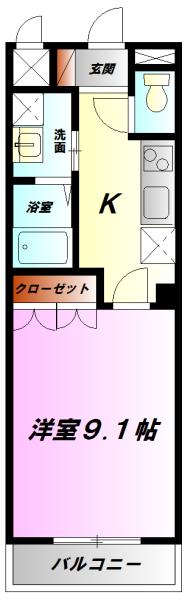 ローザ・オノモン(1K/2階)の間取り写真