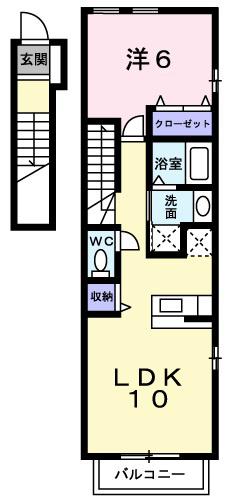 スカイ・ローズ(1LDK/2階)の間取り写真