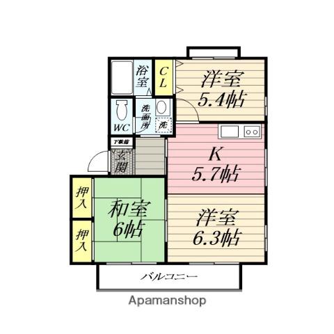 ドミール城山3(3K/1階)の間取り写真