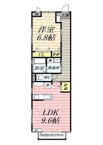 カーササンライズ(1LDK/2階)の間取り写真