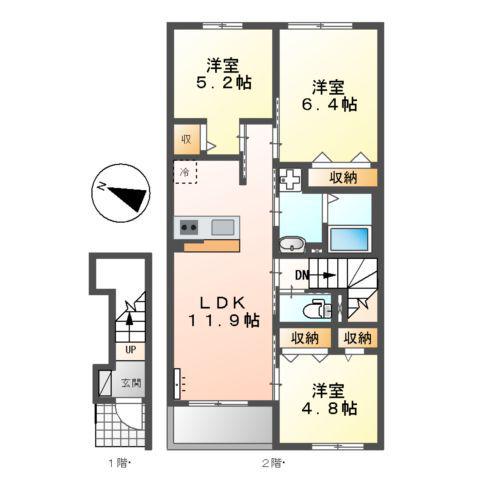 グランエスト1(3LDK/2階)の間取り写真