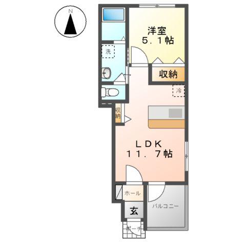 ホームグロー(1LDK/1階)の間取り写真