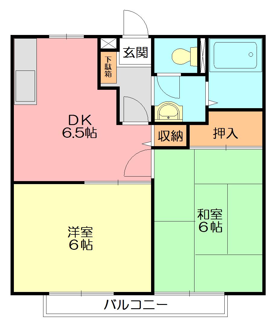 キャッスルⅡ(2DK/1階)の間取り写真