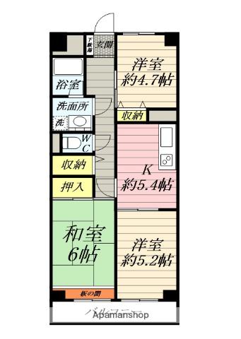 ペアコート伊勢原(3K/7階)の間取り写真