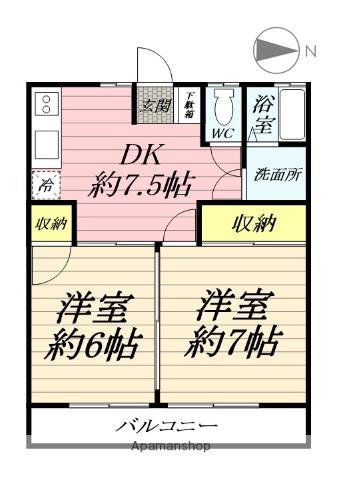 コーポラスあさぬま(2DK/1階)の間取り写真